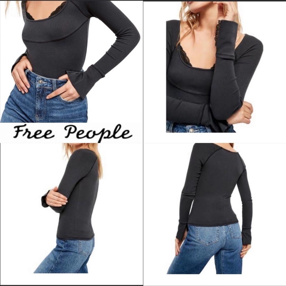 Free People Lace Top Long Sleeve Stretchy Bodycon Cowgirl country